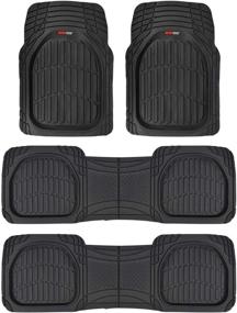 img 4 attached to 🚗 Motor Trend FlexTough Black Rubber Car Floor Mats - 3 Row Vehicles, Front & Rear 2nd Row Deep Dish, All Weather Heavy Duty Trim to Fit, Odorless Liners - Cars, Trucks, Vans, SUVs