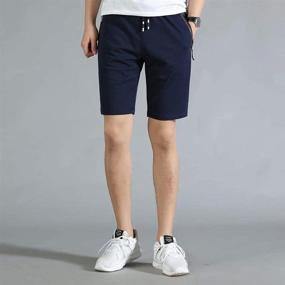 img 2 attached to STICKON Men's 7-Inch Inseam Workout Shorts with Elastic Waist and Drawstring, ideal for Summer Casual wear with Zipper Pockets