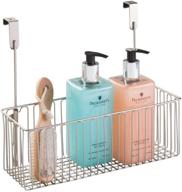 satin metal over cabinet bathroom storage: organizer holder or basket for shampoo, body wash, and conditioner - hang over cabinet doors - durable steel wire design by mdesign logo