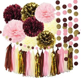 img 4 attached to 🎉 Monkey Home 26pcs Tissue Paper Pom Poms Tassel Garlands: Stunning Burgundy Pink Glitter Gold Decorations for Bridal Showers, Birthdays & Weddings