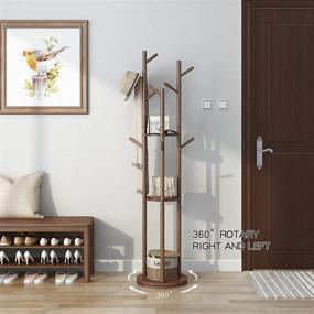 img 2 attached to 🧥 KASLANDI Wooden Coat Rack Freestanding: Stylish Rotary Stand with 3 Shelves and 9 Hooks, Ideal Hall Tree for Coats, Jackets, Hats, and More - Walnut Brown