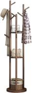 🧥 kaslandi wooden coat rack freestanding: stylish rotary stand with 3 shelves and 9 hooks, ideal hall tree for coats, jackets, hats, and more - walnut brown logo