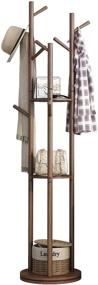 img 4 attached to 🧥 KASLANDI Wooden Coat Rack Freestanding: Stylish Rotary Stand with 3 Shelves and 9 Hooks, Ideal Hall Tree for Coats, Jackets, Hats, and More - Walnut Brown