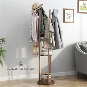 img 3 attached to 🧥 KASLANDI Wooden Coat Rack Freestanding: Stylish Rotary Stand with 3 Shelves and 9 Hooks, Ideal Hall Tree for Coats, Jackets, Hats, and More - Walnut Brown