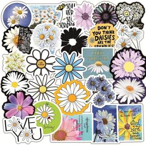 img 3 attached to 🌼 50 Cute Daisy Vinyl Stickers - Laptop, Waterproof, Luggage, Skateboard, Water Bottle, Decal, Bicycle, Bumper, Snowboard Decoration. Perfect Gift for Kids.