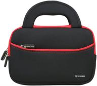 evecase 7-8 inch tablet sleeve with accessory pocket - ultra-portable neoprene zipper carrying case bag in black/red logo
