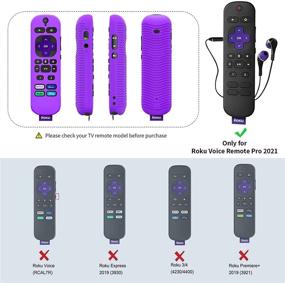 img 3 attached to [3-пак] Силиконовый защитный чехол для Roku Voice Remote Pro 2021 (совместим с версией 2021 года), анти-скользящий, ударопрочный чехол для пульта дистанционного управления Roku Voice Pro с подвеской (сияющий синий, сияющий зеленый, фиолетовый)