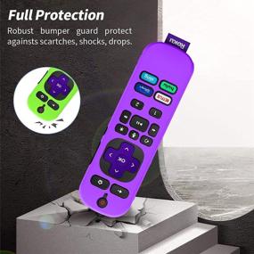 img 1 attached to [3-пак] Силиконовый защитный чехол для Roku Voice Remote Pro 2021 (совместим с версией 2021 года), анти-скользящий, ударопрочный чехол для пульта дистанционного управления Roku Voice Pro с подвеской (сияющий синий, сияющий зеленый, фиолетовый)