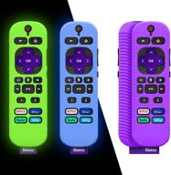 [3-пак] силиконовый защитный чехол для roku voice remote pro 2021 (совместим с версией 2021 года), анти-скользящий, ударопрочный чехол для пульта дистанционного управления roku voice pro с подвеской (сияющий синий, сияющий зеленый, фиолетовый) логотип