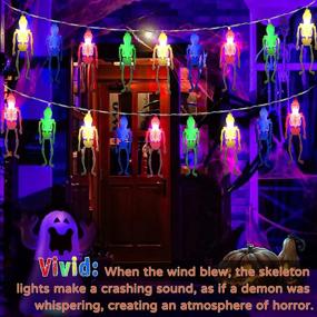 img 3 attached to 🎃 Halloween Skeleton String Lights - 20 LED 10ft Battery Operated Multicolor Halloween Lights with 2 Modes (Flash/Steady On) - Indoor/Outdoor Decor Fairy Lights for Home, Room, and Outdoor Decorations