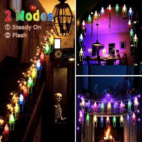 img 2 attached to 🎃 Halloween Skeleton String Lights - 20 LED 10ft Battery Operated Multicolor Halloween Lights with 2 Modes (Flash/Steady On) - Indoor/Outdoor Decor Fairy Lights for Home, Room, and Outdoor Decorations