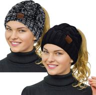 🧣 stay cozy and chic with the rosoz ponytail beanie - women's winter warm beanie tail in soft stretch cable knit for messy high bun hairstyles logo