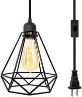 🏮 vintage black cage pendant light with on/off switch, industrial farmhouse plug in pendant lighting, e26 socket wire hanging light fixture for dining room living room логотип