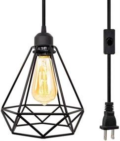 img 4 attached to 🏮 Vintage Black Cage Pendant Light with On/Off Switch, Industrial Farmhouse Plug in Pendant Lighting, E26 Socket Wire Hanging Light Fixture for Dining Room Living Room