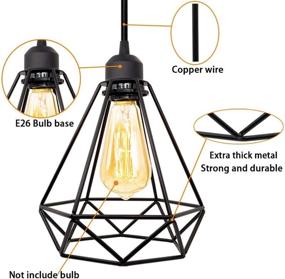 img 1 attached to 🏮 Vintage Black Cage Pendant Light with On/Off Switch, Industrial Farmhouse Plug in Pendant Lighting, E26 Socket Wire Hanging Light Fixture for Dining Room Living Room