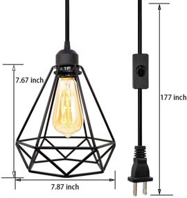 img 3 attached to 🏮 Vintage Black Cage Pendant Light with On/Off Switch, Industrial Farmhouse Plug in Pendant Lighting, E26 Socket Wire Hanging Light Fixture for Dining Room Living Room