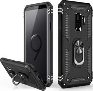 📱 samsung galaxy s9 case - military grade, dual layered heavy duty cover with magnetic ring kickstand, 16ft. drop tested - compatible with car mount holder - protective phone case for galaxy s9, black logo