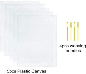 img 1 attached to 🎨 5-частый набор пластиковых сетчатых канвасов с 7 отверстиями для вышивки, рукоделия с акриловыми нитками, вязания и крючка - включает 4 вязальные иглы (10.2 x 13.2 дюйма)
