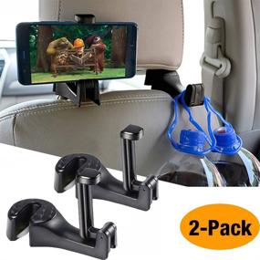 img 4 attached to OCUBE Car Headrest Hooks with Phone Holder, 2 Pack Car Seat Back Hooks - Universal Vehicle Hanger with Lock and Phone Bracket for Phones, Bags, Clothes, Groceries - Black