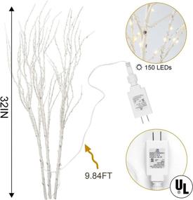 img 1 attached to 🌟 Add a Festive Glow with Set of 3 Lighted White Birch Branches - 32 Inch Artificial Branches for Christmas, Wedding, and Home Decor - 150 LED Warm White Lights - Indoor/Outdoor Decoration (Vase Excluded)