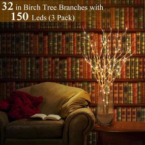 img 2 attached to 🌟 Add a Festive Glow with Set of 3 Lighted White Birch Branches - 32 Inch Artificial Branches for Christmas, Wedding, and Home Decor - 150 LED Warm White Lights - Indoor/Outdoor Decoration (Vase Excluded)