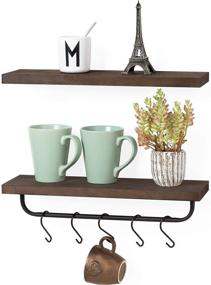 img 3 attached to 📚 Enhance Home Organization with Mkono Floating Shelves - Rustic Wood Storage Shelf with Towel Rack and Hooks (Set of 2)