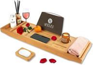 natural bamboo bathtub caddy tray with bath accessories - luxury bath trays shelf for tub, vanity tray in bathroom logo