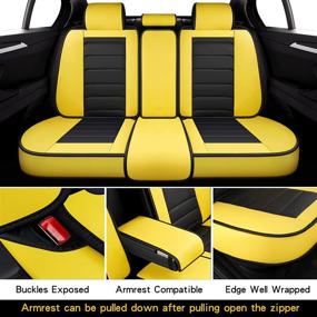 img 3 attached to 🚗 Stylish & Waterproof BABYBLU Leather Car Seat Covers: Full Set for Women, Men | Universal Fit for Auto Interior | Airbag Compatible | Yellow