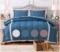 🔵 kasentex full/queen goose down alternative comforter set - plush microfiber stripe design, reversible & machine washable - oxford blue logo