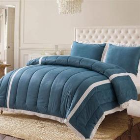 img 3 attached to 🔵 KASENTEX Full/Queen Goose Down Alternative Comforter Set - Plush Microfiber Stripe Design, Reversible & Machine Washable - Oxford Blue