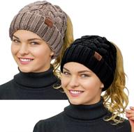 🧣 rosoz ponytail beanie for women: winter warmth in a cable knit messy high bun hat logo