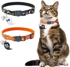 img 4 attached to Halloween Cat Collar Breakaway - 2 Pack Glow in The Dark Collar with Bell and Cute Ghost Pendant: Adjustable Safety Collars for Cats by EXPAWLORER