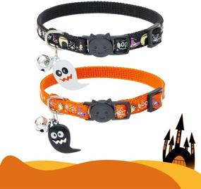 img 2 attached to Halloween Cat Collar Breakaway - 2 Pack Glow in The Dark Collar with Bell and Cute Ghost Pendant: Adjustable Safety Collars for Cats by EXPAWLORER