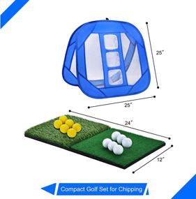 img 3 attached to 🏌️ DURARANGE Двусторонний гольфпол с травяным покрытием и подъемной сеткой для чиповки, 6 гольф-мячей для дальней игры, 6 упражнительных пенышек, и комлектуется тизам - идеальные средства для тренировки целевого удара на заднем дворе, в помещении и на открытом воздухе.