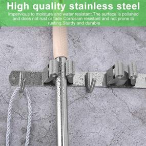 img 2 attached to 🧹 SullWaker 2 Pack Mop and Broom Holder Wall Mount - Stainless Steel Broom Organizer with 3 Positions, 4 Hooks - Ideal for Home, Kitchen, Bathroom, Garage Storage