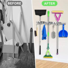 img 3 attached to 🧹 SullWaker 2 Pack Mop and Broom Holder Wall Mount - Stainless Steel Broom Organizer with 3 Positions, 4 Hooks - Ideal for Home, Kitchen, Bathroom, Garage Storage