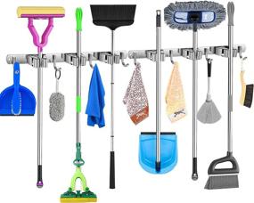 img 4 attached to 🧹 SullWaker 2 Pack Mop and Broom Holder Wall Mount - Stainless Steel Broom Organizer with 3 Positions, 4 Hooks - Ideal for Home, Kitchen, Bathroom, Garage Storage