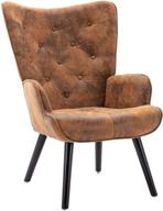 🪑 dolonm rustic accent chair: vintage wingback chair with microfiber cushions, mid century design, tall back & arms, solid wood legs - perfect for reading, living room, bedroom, waiting room (brown) логотип