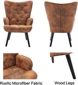 img 1 attached to 🪑 Dolonm Rustic Accent Chair: Vintage Wingback Chair with Microfiber Cushions, Mid Century Design, Tall Back & Arms, Solid Wood Legs - Perfect for Reading, Living Room, Bedroom, Waiting Room (Brown)