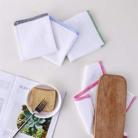 img 2 attached to 🧽 Terry Cotton Dish Cloths for Kitchen, White Absorbent Dish Rags for Washing Dishes (8 Pack, 12x12 Inches) with Brown Color Décor Lines