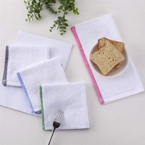 img 3 attached to 🧽 Terry Cotton Dish Cloths for Kitchen, White Absorbent Dish Rags for Washing Dishes (8 Pack, 12x12 Inches) with Brown Color Décor Lines