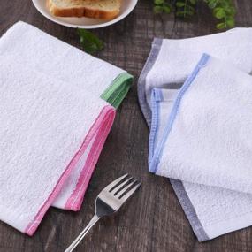 img 1 attached to 🧽 Terry Cotton Dish Cloths for Kitchen, White Absorbent Dish Rags for Washing Dishes (8 Pack, 12x12 Inches) with Brown Color Décor Lines