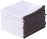 🧽 terry cotton dish cloths for kitchen, white absorbent dish rags for washing dishes (8 pack, 12x12 inches) with brown color décor lines logo