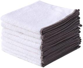 img 4 attached to 🧽 Terry Cotton Dish Cloths for Kitchen, White Absorbent Dish Rags for Washing Dishes (8 Pack, 12x12 Inches) with Brown Color Décor Lines