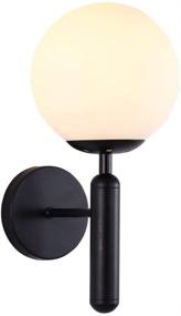 img 4 attached to KCO Lighting Modern Wall Sconce Golden Mid Century Industrial Matte Globe Glass Wall Light For Bedroom Vanity Light (Black)