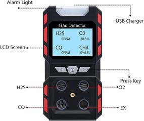 img 3 attached to 🔍 Discover the GiiHoo Portable 4 Gas Monitor Personal: A Multi-Gas Detector Meter with Sound, Light, and Vibration Alerts, Rechargeable and Equipped with LCD Screen Backlight - Ready to Use in Black