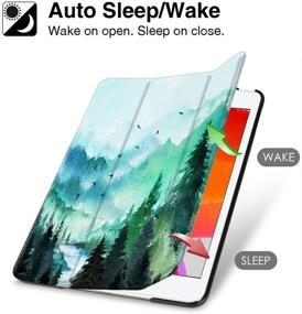 img 2 attached to Mountain Painting iPad Case 10.2 - Hi Space Teal Watercolor Scenery, Shockproof Cover with Pencil Holder for A2270 A2428 A2429 A2197 - 9th 8th 7th Generation, 2021 2020 2019 - Auto Sleep Wake - iPad 9.7 Case