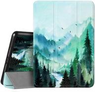 mountain painting ipad case 10.2 - hi space teal watercolor scenery, shockproof cover with pencil holder for a2270 a2428 a2429 a2197 - 9th 8th 7th generation, 2021 2020 2019 - auto sleep wake - ipad 9.7 case logo