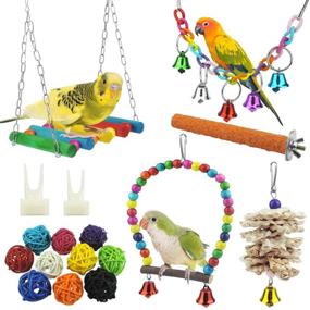 img 4 attached to WBYJ 17 Pack Handmade Bird Cage Toys with Bells, Parrots Swing Hanging Chewing Toys, Ideal for Love Birds, Finches, Parakeets, Cockatiels, Conures, Small Macaws - (A)