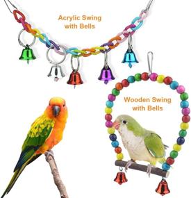 img 2 attached to WBYJ 17 Pack Handmade Bird Cage Toys with Bells, Parrots Swing Hanging Chewing Toys, Ideal for Love Birds, Finches, Parakeets, Cockatiels, Conures, Small Macaws - (A)